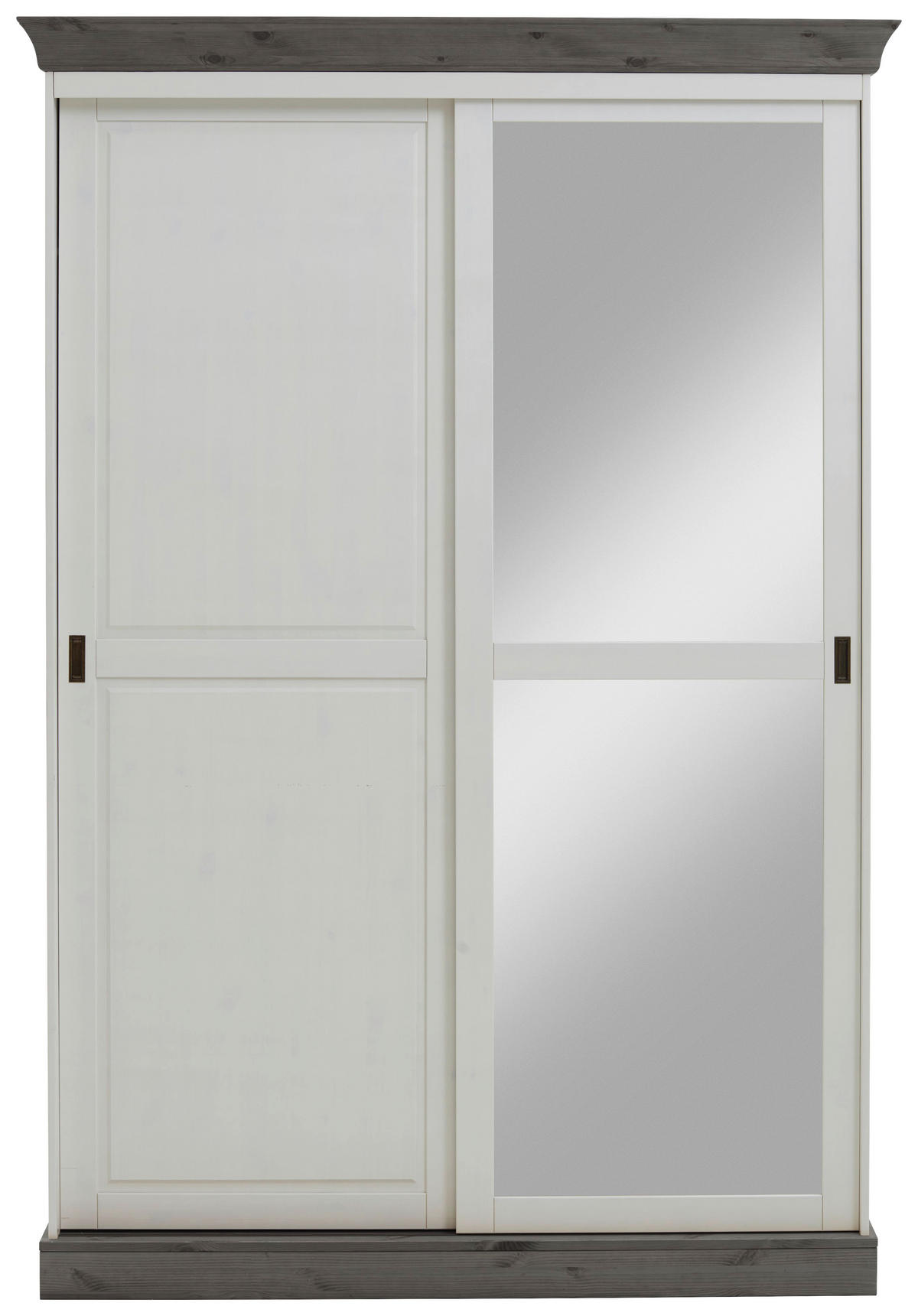 SCHIEBETÜRENSCHRANK 150/220/69 cm 2-türig Grau, Weiß  - Messingfarben/Weiß, ROMANTIK / LANDHAUS, Glas/Holz (150/220/69cm) - Boxxx