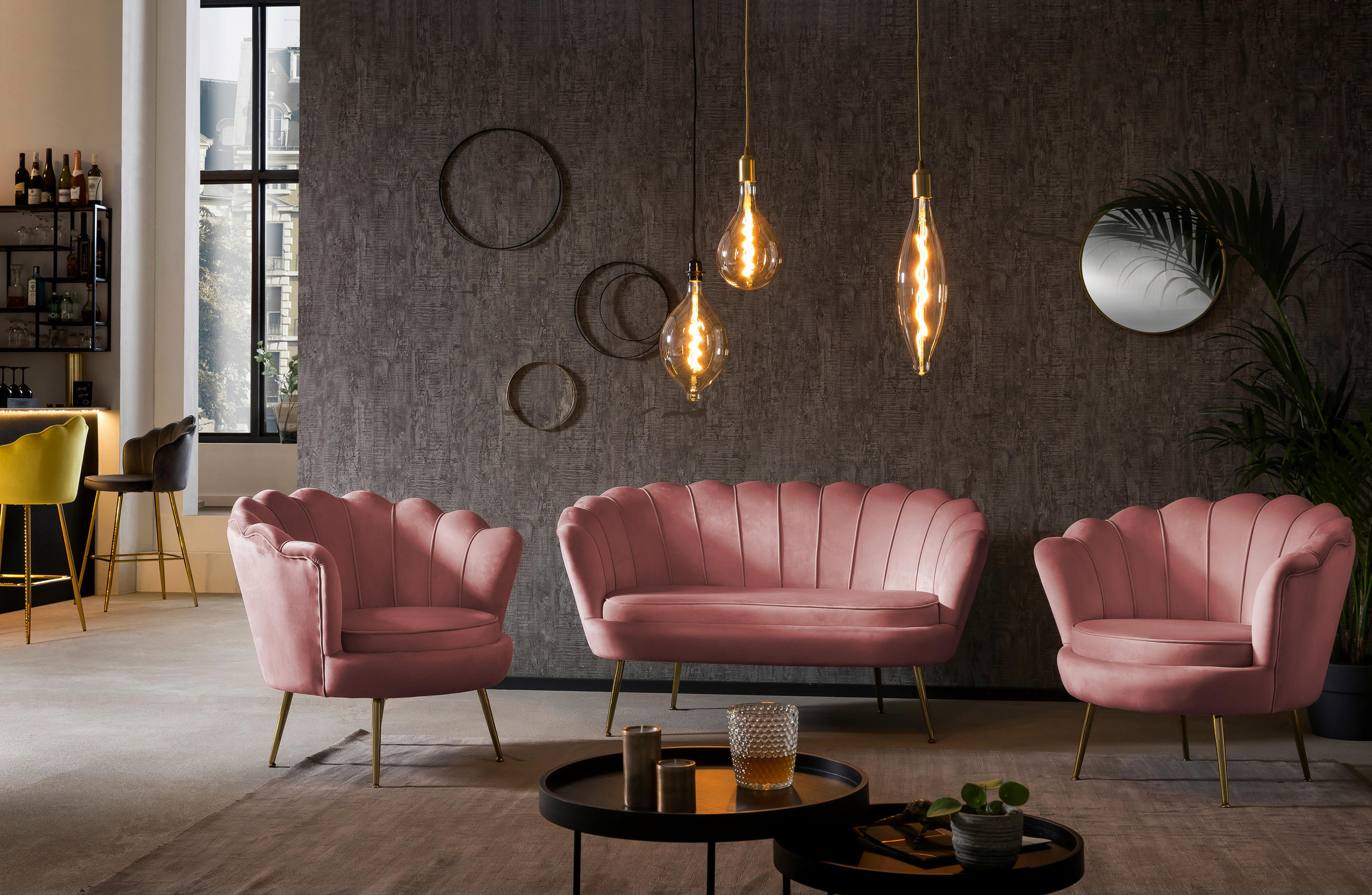 2-SITZER-SOFA in Samt Rosa - Goldfarben/Rosa, MODERN, Textil/Metall (136/78/77cm) - Livetastic