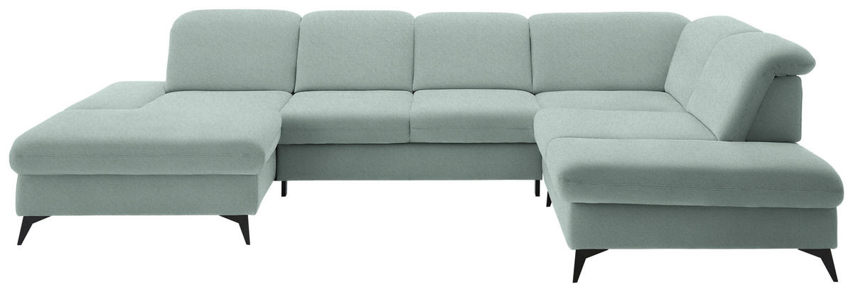 WOHNLANDSCHAFT  in Chenille Mintgrün  - Schwarz/Mintgrün, Design, Textil/Metall (198/364/255cm) - Beldomo Style