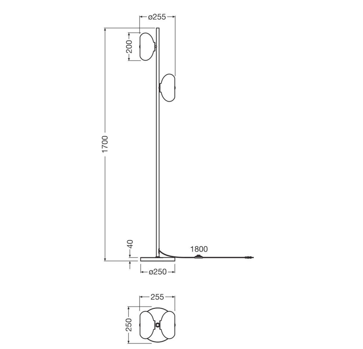 STEHLEUCHTE 25/25,5/170 cm    - Schwarz, Design, Glas/Metall (25/25,5/170cm) - Osram