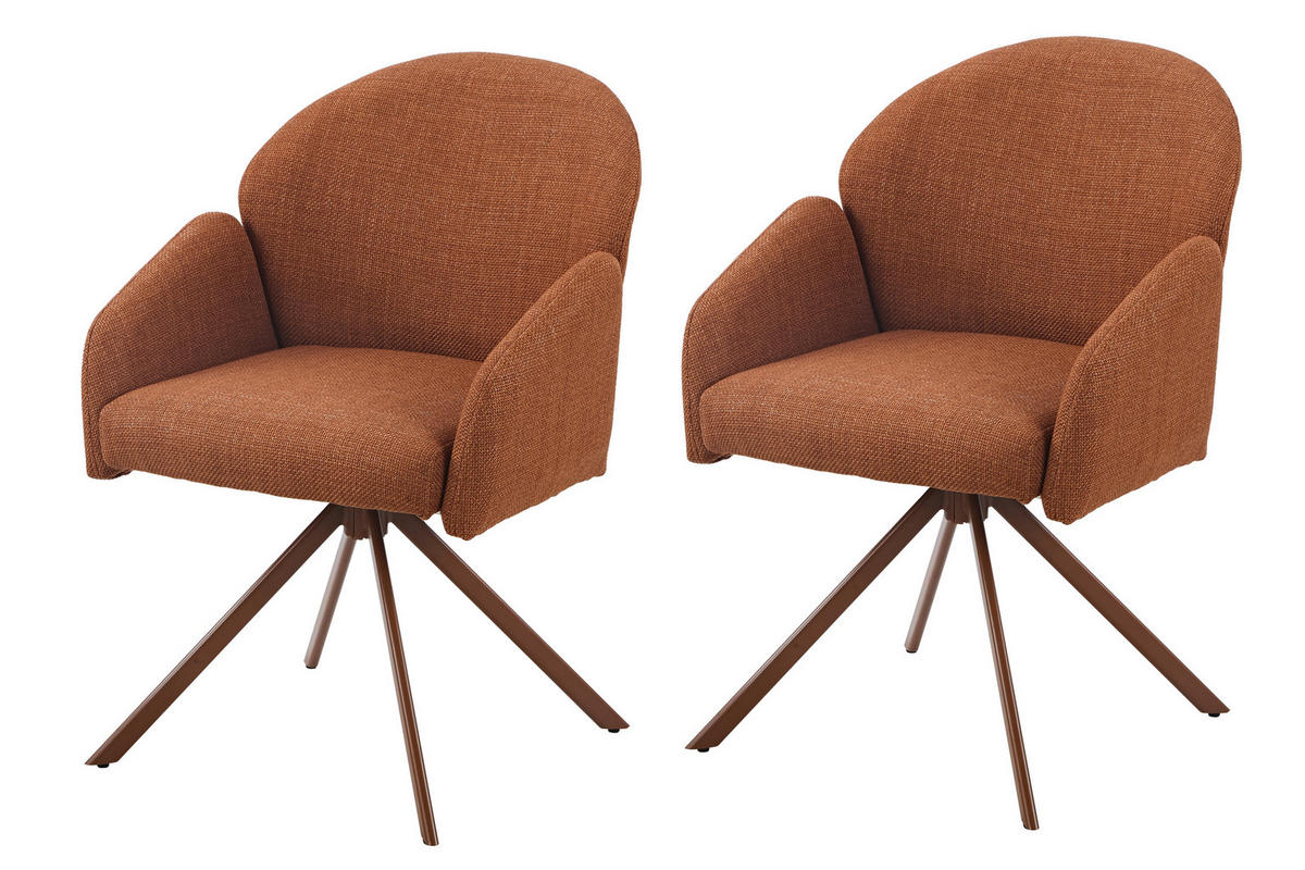 ARMLEHNSTUHL-SET 2 Stück  in Stahl Webstoff  - Rotbraun, MODERN, Textil/Metall (56,5/84/61cm) - MID.YOU