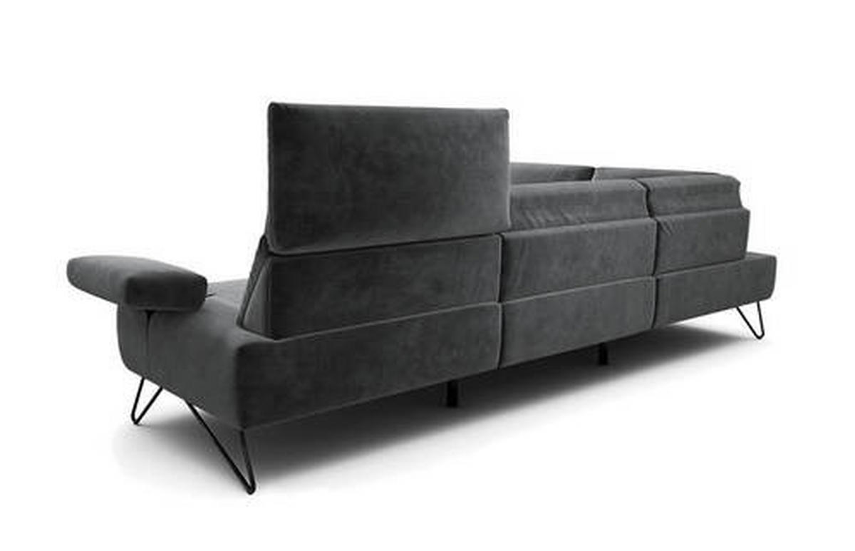 ECKSOFA in Samt Anthrazit  213/288-303 cm  - Anthrazit/Schwarz, Design, Textil/Metall (213/288-303cm) - SENSOO