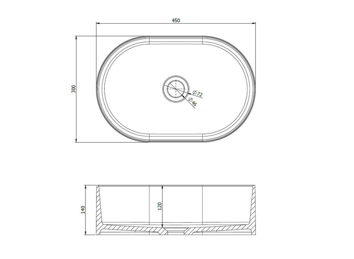 WASCHBECKEN 45/14/30 cm  - Weiß, Basics, Stein (45/14/30cm) - Dieter Knoll