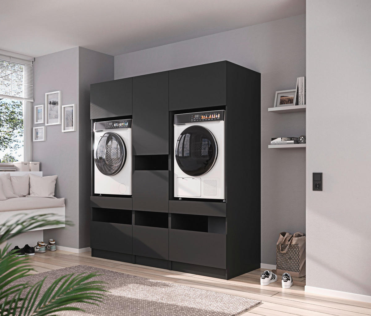 MEHRZWECKSCHRANK 50/200/68 cm  in Anthrazit  - Anthrazit/Schwarz, Design, Holzwerkstoff/Metall (50/200/68cm) - Milino