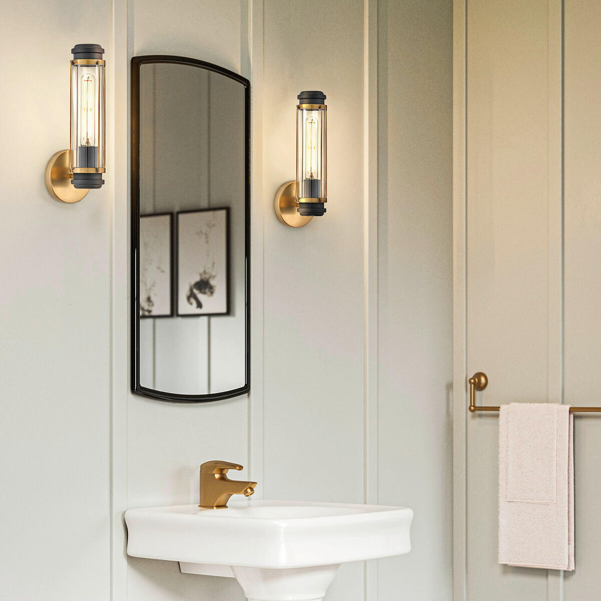 BADEZIMMER-WANDLEUCHTE - Messingfarben/Schwarz, Konventionell, Glas/Metall (35,1/12,2/12,8cm) - Elstead Lighting