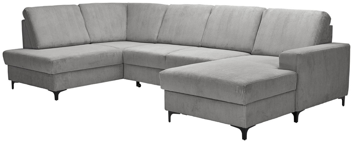 WOHNLANDSCHAFT in Cord Grau  - Schwarz/Grau, KONVENTIONELL, Textil/Metall (185/317/167cm) - Stylife