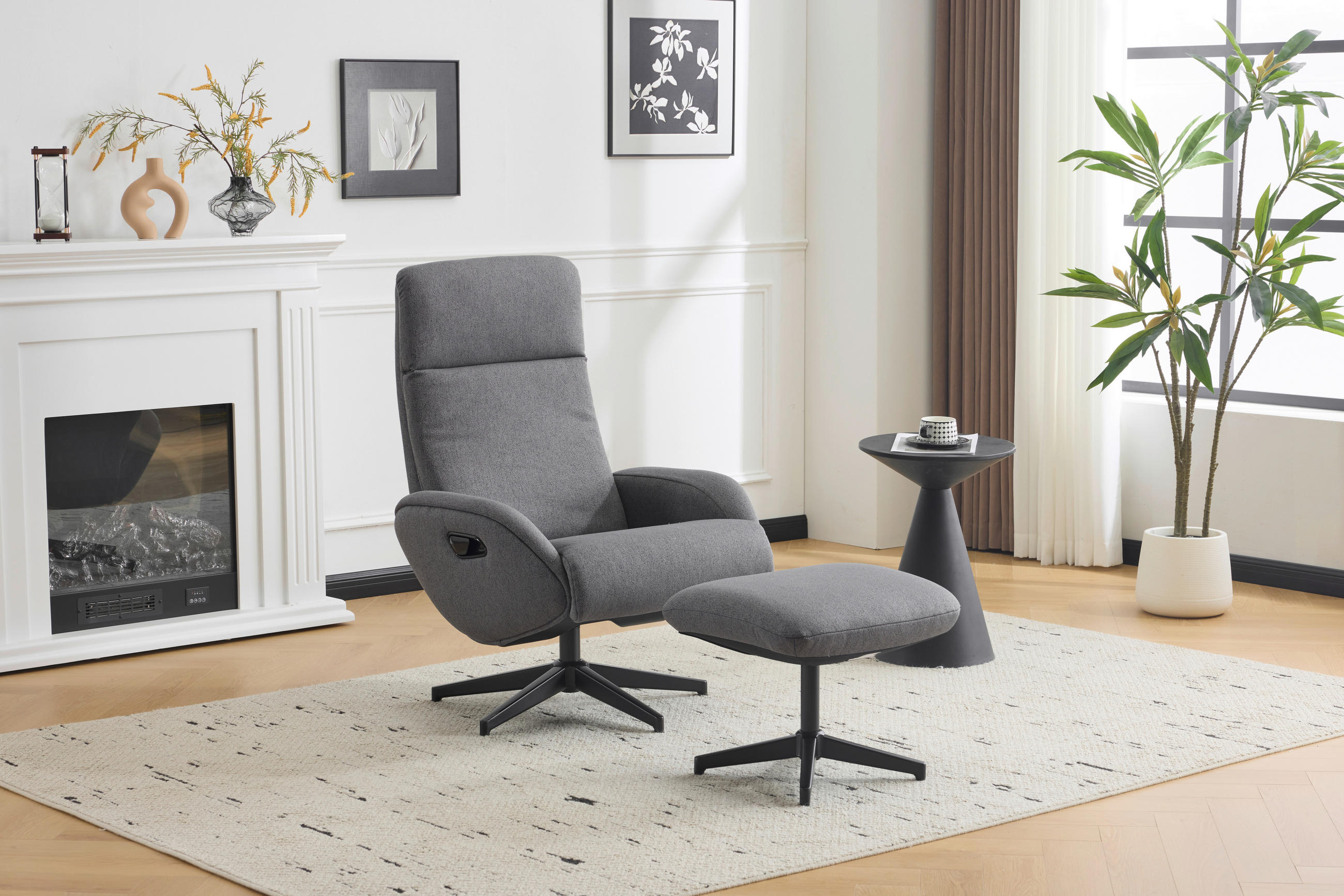 RELAXSESSELSET Webstoff Hocker    - Schwarz/Grau, Design, Textil/Metall (77/107/75cm) - Livetastic