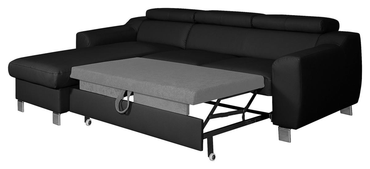 ECKSOFA in Lederlook Echtleder Schwarz  - Chromfarben/Schwarz, Design, Leder/Textil (176/242cm) - Livetastic