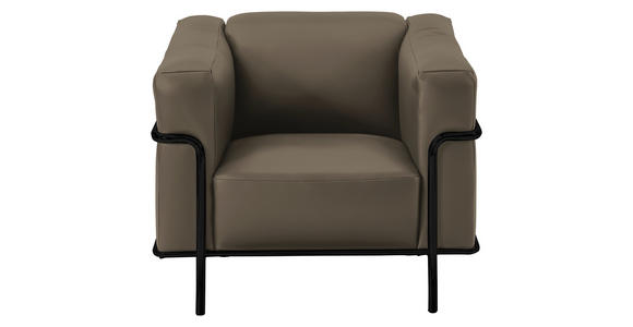 SESSEL in Echtleder Taupe  - Taupe/Schwarz, Design, Leder/Metall (91/67/96cm) - Johann Jakob