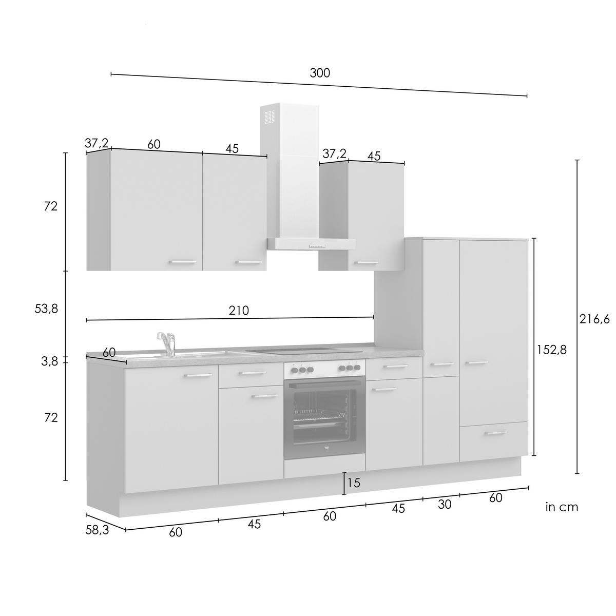 KÜCHENLEERBLOCK Frame 300 cm  in Weiß, Eichefarben  - Edelstahlfarben/Eichefarben, MODERN, Holzwerkstoff/Metall (300cm) - Nobilia