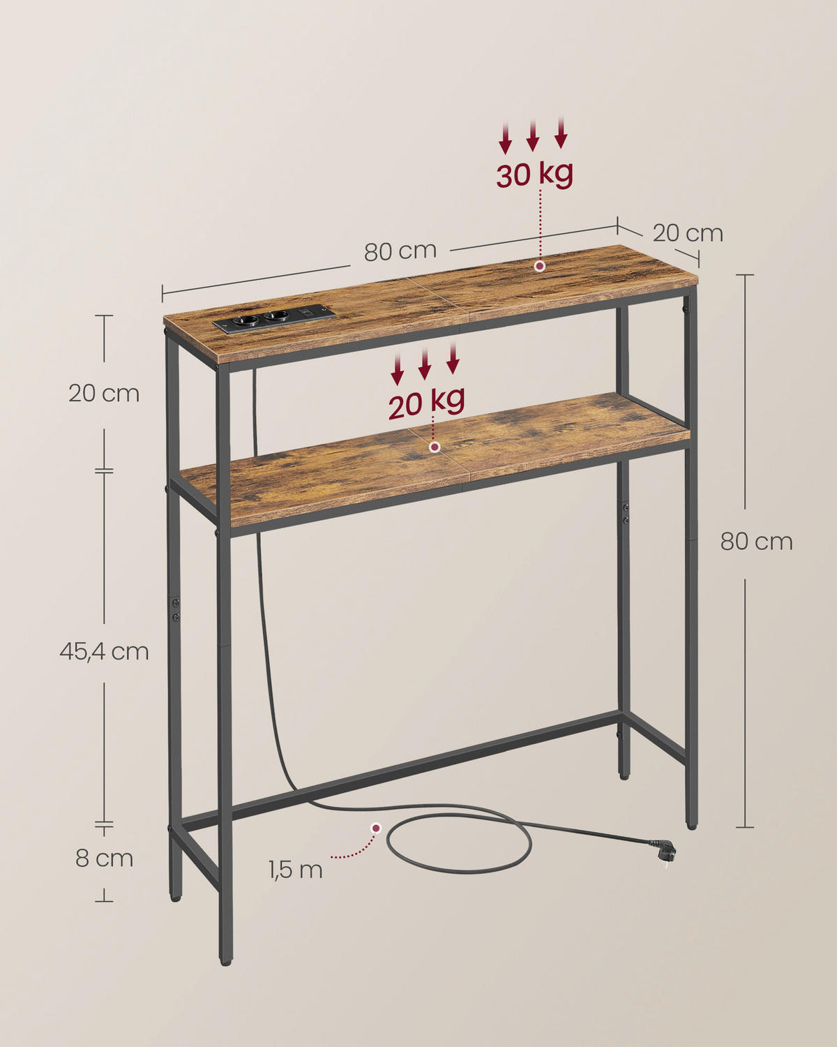 KONSOLENTISCH Schwarz, Dunkelbraun  - Dunkelbraun/Schwarz, Trend, Holzwerkstoff/Metall (80/20/80cm) - Boxxx