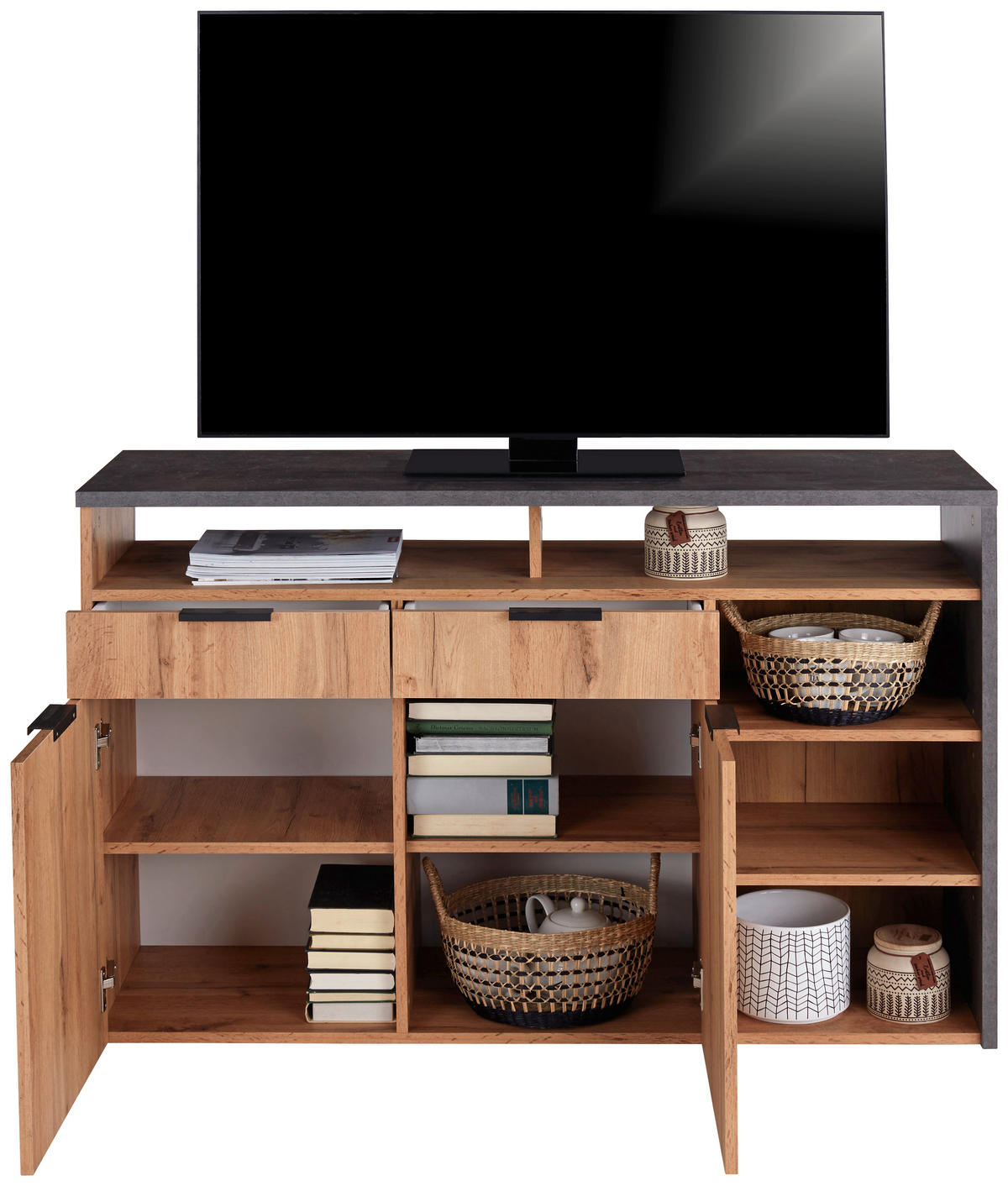 MIZICA ZA HI-FI NAPRAVE barve hrasta  - barve hrasta/barve aluminija, Moderno, kovina/leseni material (130/80/40cm) - Carryhome
