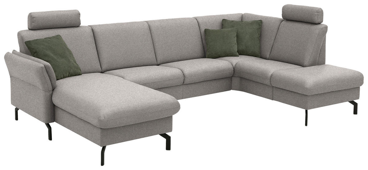 WOHNLANDSCHAFT  in Flachgewebe Graubraun  - Graubraun/Schwarz, KONVENTIONELL, Textil/Metall (170/307/190cm) - Beldomo Comfort