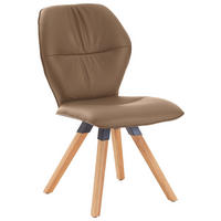 STUHL  in Echtleder pigmentiert  - Taupe/Wildeiche, Design, Leder/Holz (62/91/59cm) - Valdera