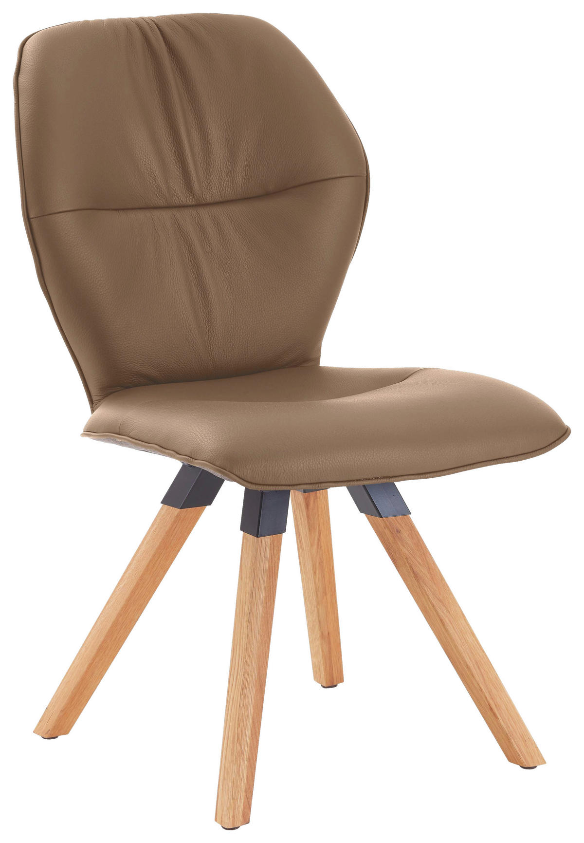 STUHL  in Echtleder pigmentiert  - Taupe/Wildeiche, Design, Leder/Holz (62/91/59cm) - Valdera