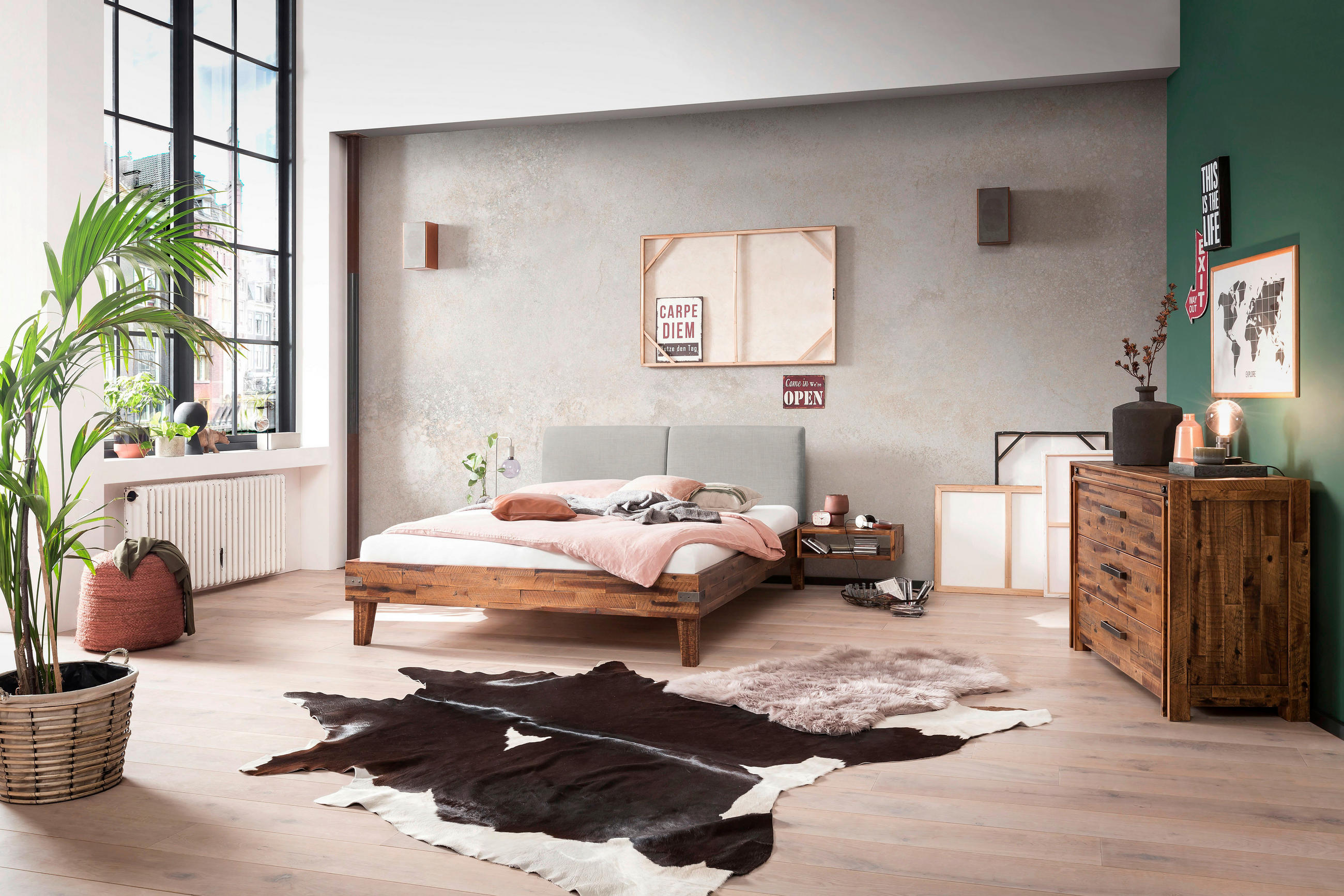 BETT 180/200 cm  in Braun, Akaziefarben, Hellgrau  - Hellgrau/Braun, MODERN, Holz/Textil (180/200cm) - Hasena