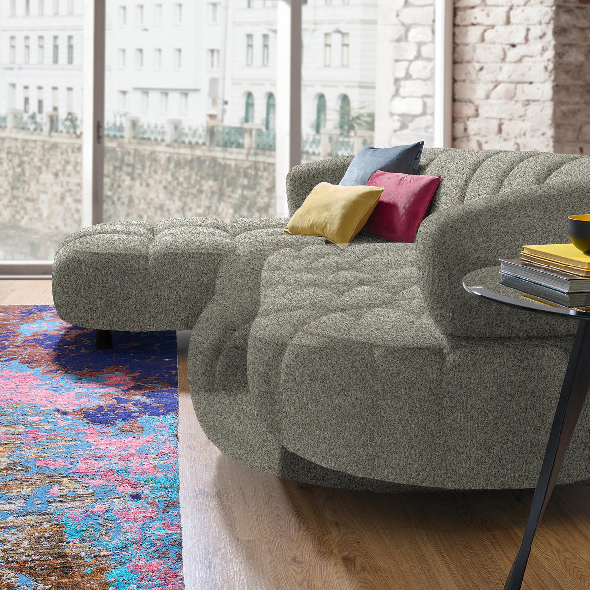 ECKSOFA Beige Webstoff  - Beige/Schwarz, Design, Holz/Textil (183/284cm) - Welnova