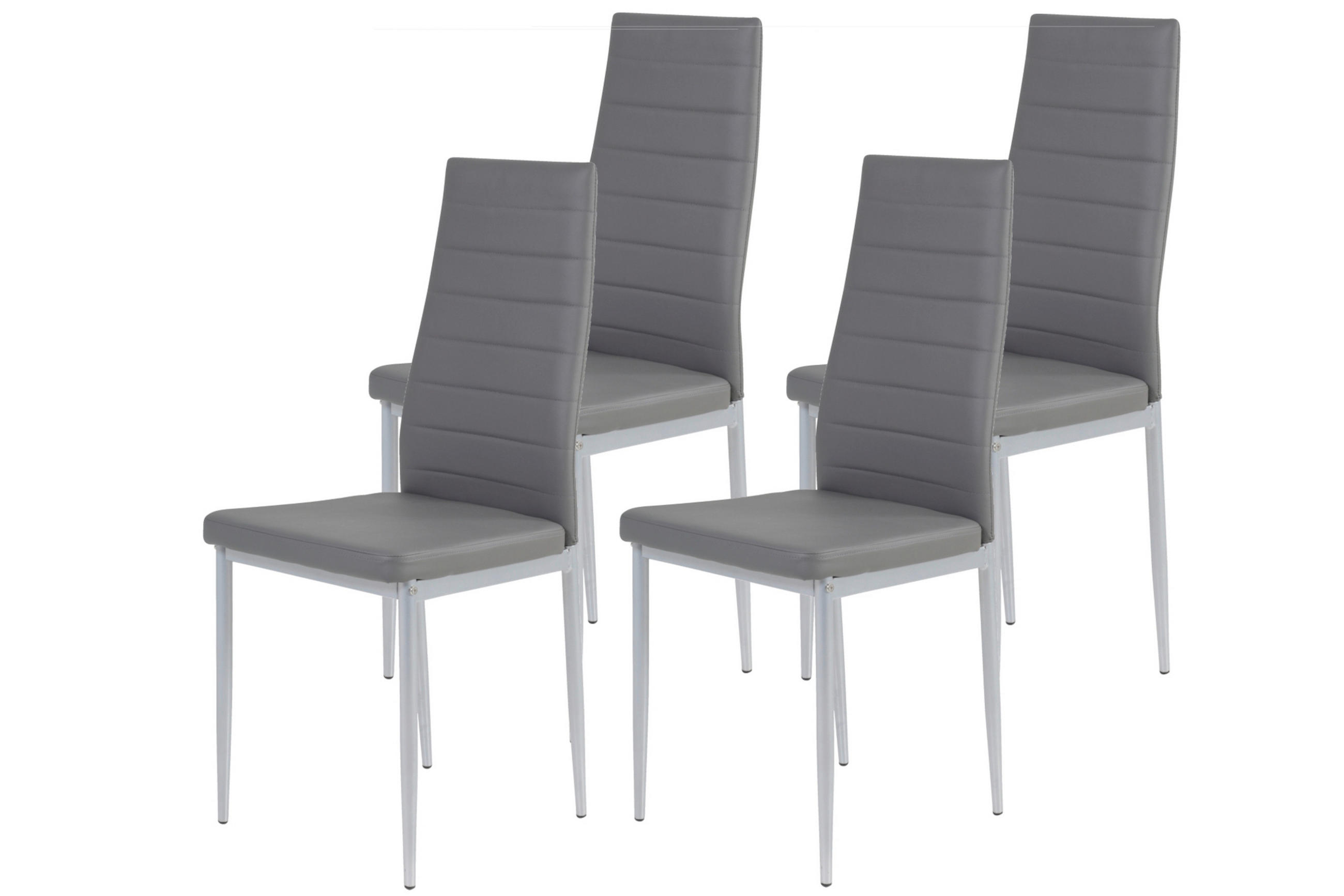 STUHL-SET 4 Stück Typenauswahl, abwischbar Lederlook  - Alufarben/Grau, MODERN, Textil/Metall (42/98/44cm) - MID.YOU