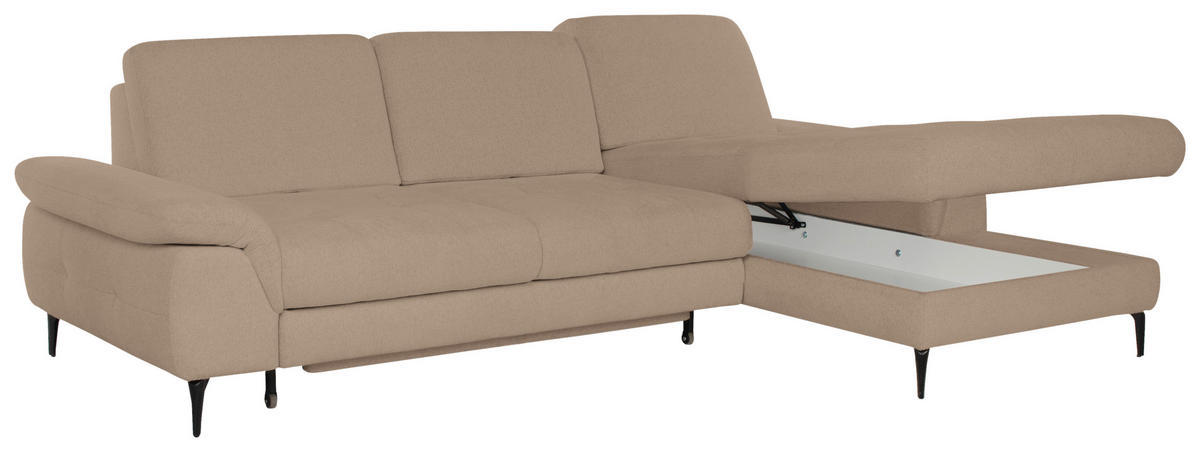 ECKSOFA ALMA in Chenille Beige  285/191 cm  - Beige/Schwarz, Design, Textil/Metall (285/191cm) - Livetastic