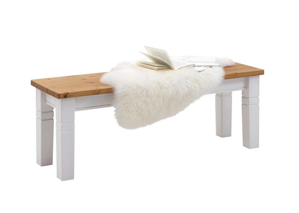 SITZBANK 130/46/40 cm Laugenfarbig, Weiß Kiefer massiv  - Laugenfarbig/Weiß, ROMANTIK / LANDHAUS, Holz (130/46/40cm) - Boxxx