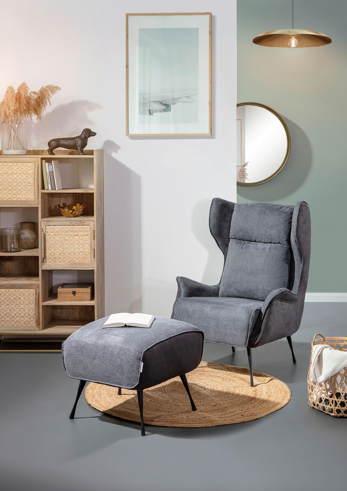 ÖRONLAPPSFÅTÖLJ i flatväv grå, mörkgrå  - mörkgrå/svart, Design, metall/textil (83/106/89cm)