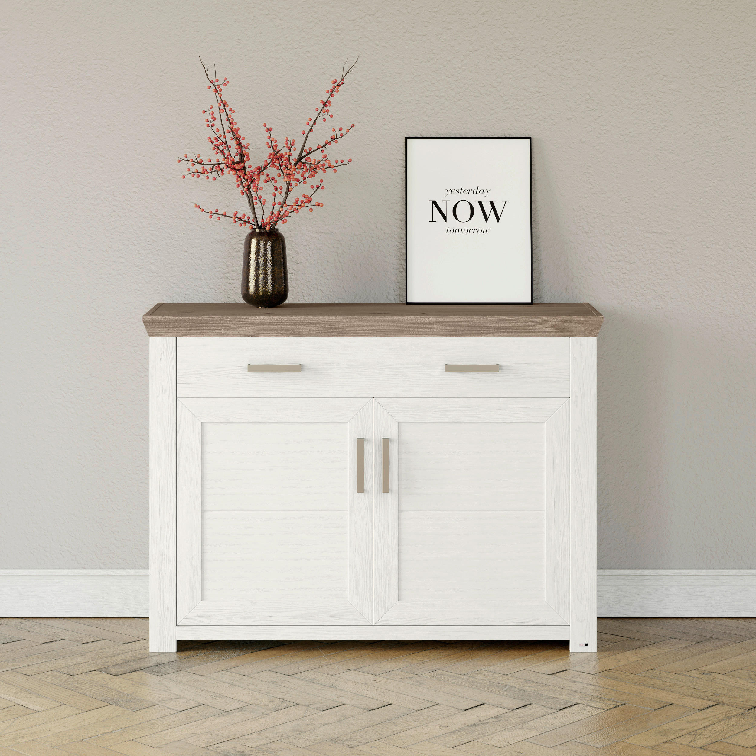 SIDEBOARD  in 129,3/94,6/44,2 cm  - Eichefarben/Weiß, Design, Holzwerkstoff/Metall (129,3/94,6/44,2cm) - SetOne by Musterring