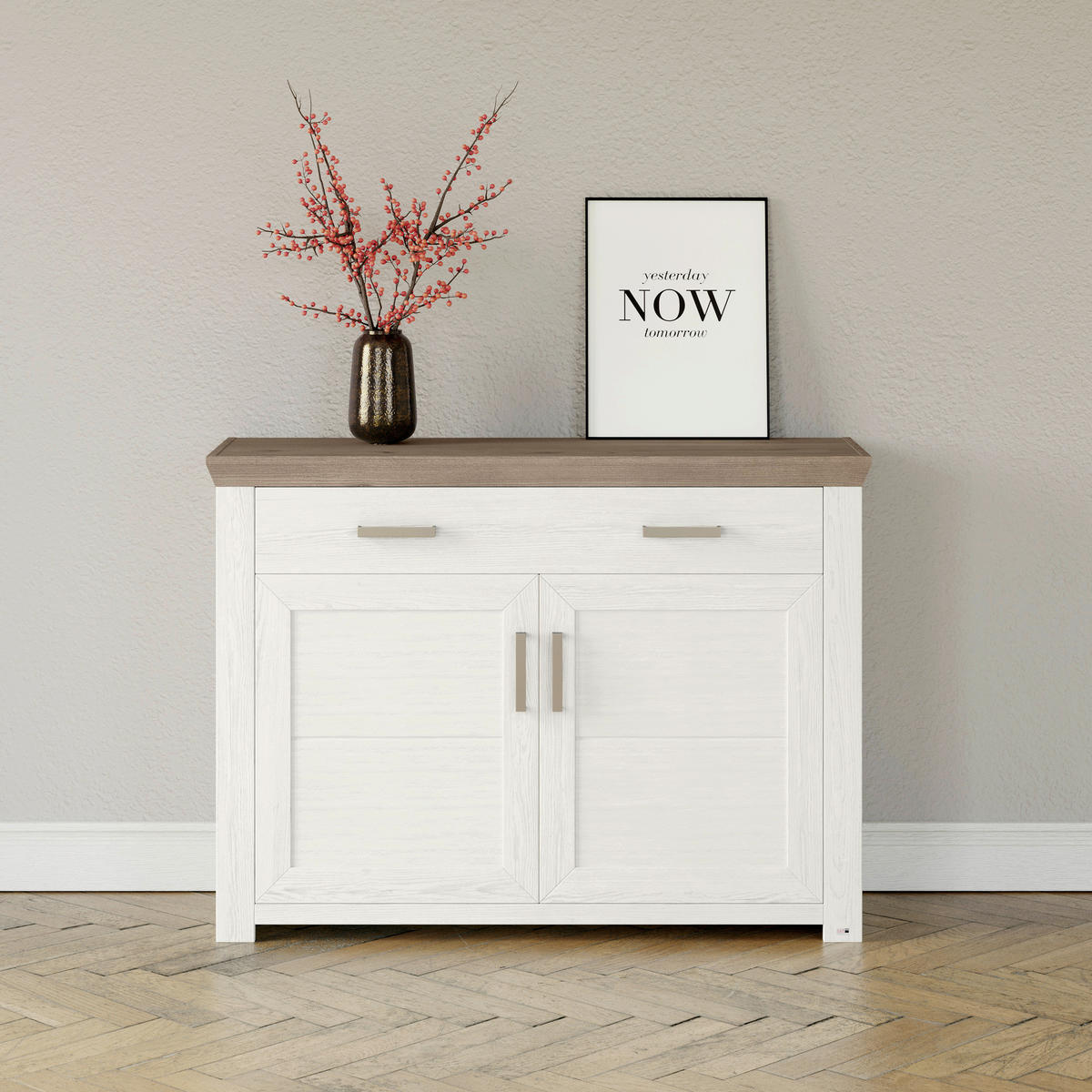 SIDEBOARD  in 129,3/94,6/44,2 cm  - Eichefarben/Weiß, Design, Holzwerkstoff/Metall (129,3/94,6/44,2cm) - SetOne by Musterring