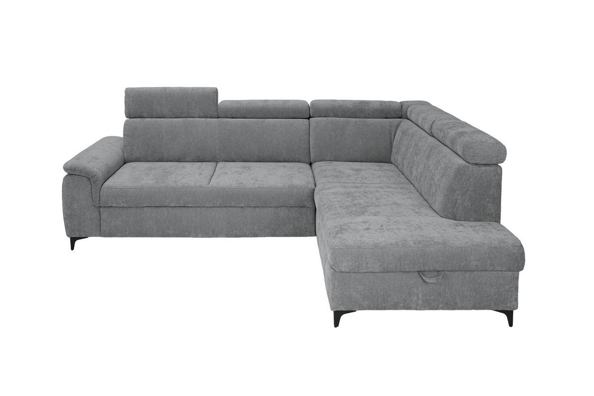 ECKSOFA Dunkelgrau Chenille Bettkasten, Schlaffunktion, Rücken echt, Kopfteilverstellung, Liegefläche im Originalstoff  - Dunkelgrau/Schwarz, KONVENTIONELL, Textil/Metall (265/206cm) - Carryhome