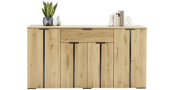 SIDEBOARD Wildeiche Schwarz, Eichefarben Einlegeböden  - Eichefarben/Schwarz, Natur, Holz/Holzwerkstoff (180,2/93,1/43,4cm) - Linea Natura