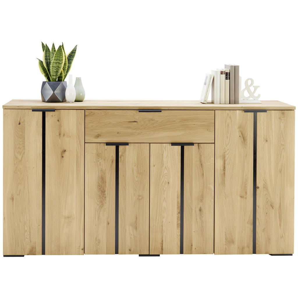Thumbnail - Linea Natura Sideboard, Schwarz, Eiche, Metall, Wildeiche, 4 Fächer, 1 Schubladen, 180.2x93.1x43.4 cm, stehend, Holzmöbe...