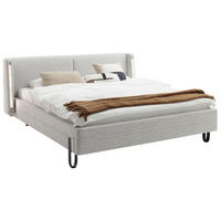 POLSTERBETT 180/200 cm,  in Hellgrau, Beleuchtung,  - Hellgrau/Schwarz, MODERN, Textil/Metall (180/200cm) - Novel