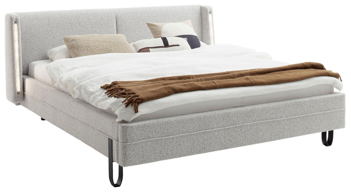 POLSTERBETT 180/200 cm,  in Hellgrau, Beleuchtung,  - Hellgrau/Schwarz, MODERN, Textil/Metall (180/200cm) - Novel