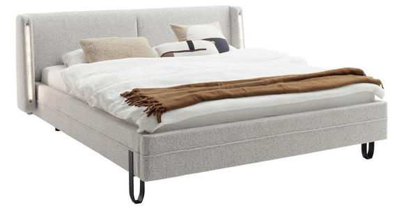 POLSTERBETT 140/200 cm,  in Hellgrau, Beleuchtung,  - Hellgrau/Schwarz, MODERN, Textil/Metall (140/200cm) - Novel