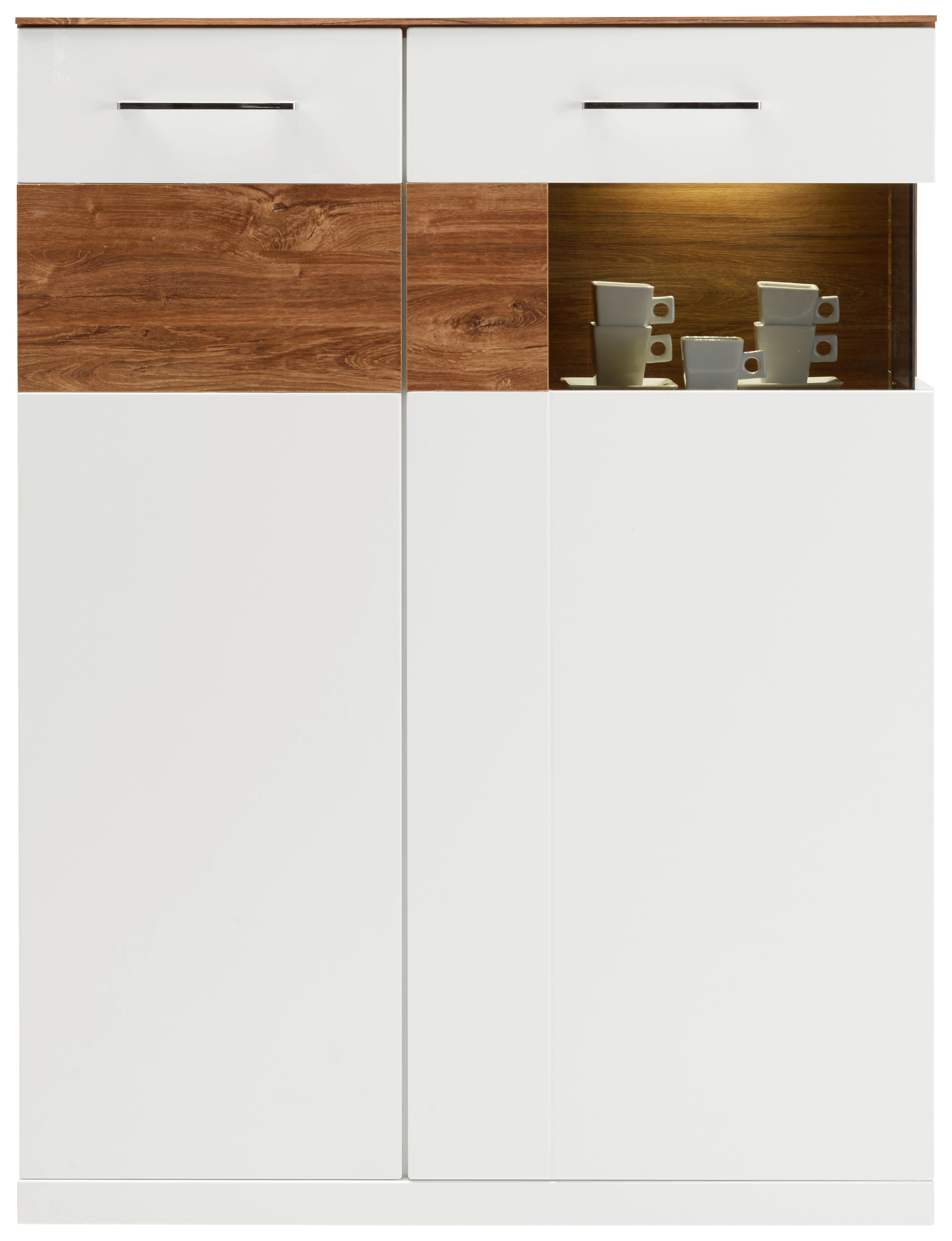HIGHBOARD 104/137/40 cm  - vit/akaciefärgad, Design, träbaserade material (104/137/40cm) - Premium Living