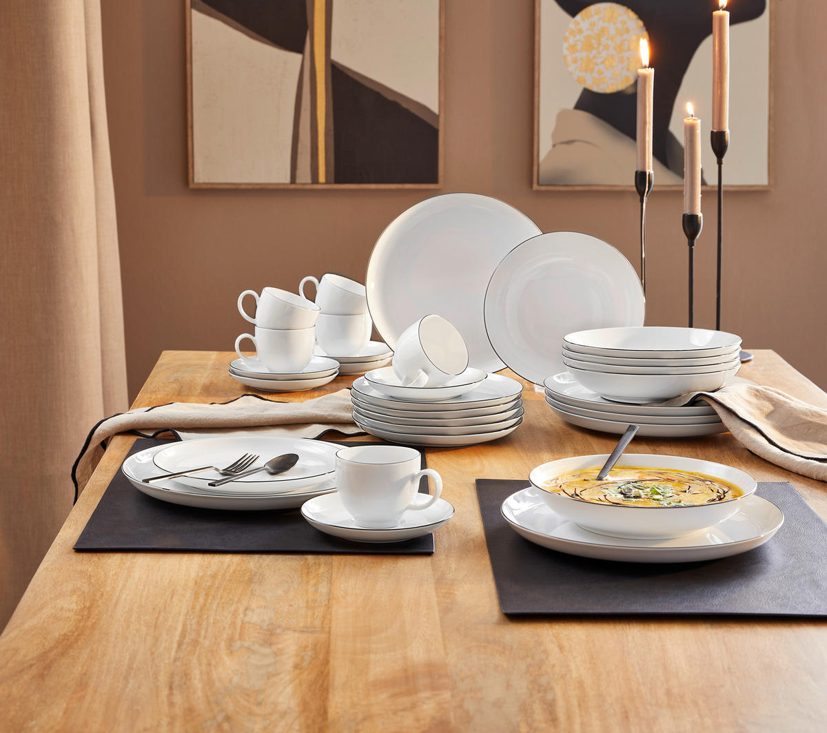 KOMBINOVANÝ SERVIS, 30-dielne, porcelán - čierna/biela, Basics, keramika - Seltmann Weiden