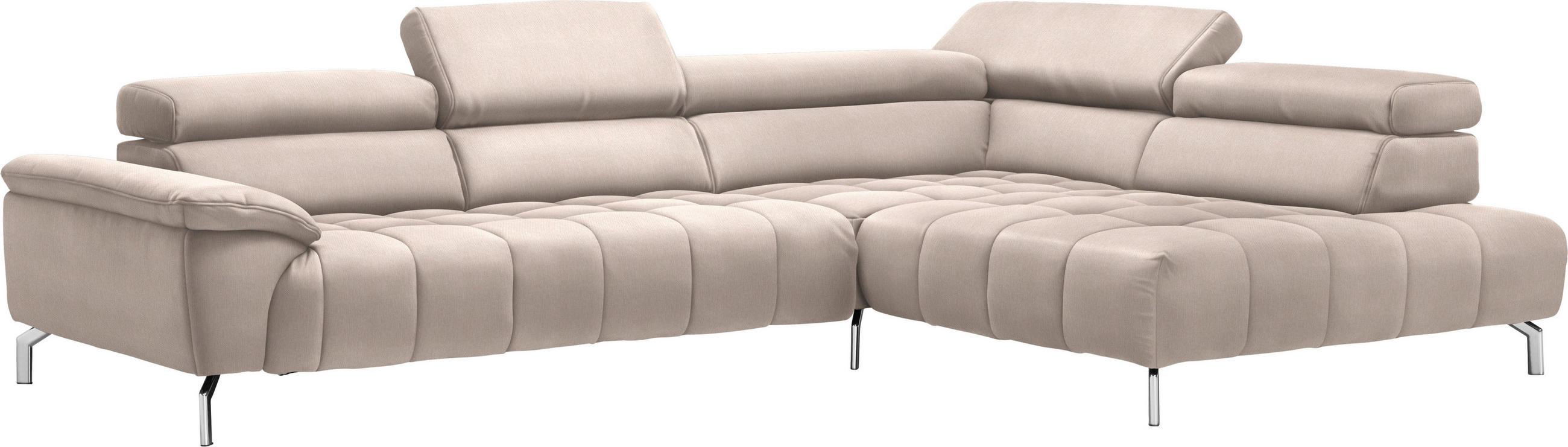 ECKSOFA in Chenille Creme, Naturfarben  - Chromfarben/Creme, Design, Textil/Metall (323/222cm) - Beldomo Style