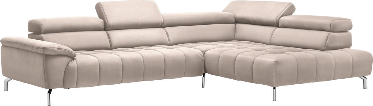 ECKSOFA Creme, Naturfarben Chenille  - Chromfarben/Creme, Design, Textil/Metall (323/222cm) - Beldomo Style