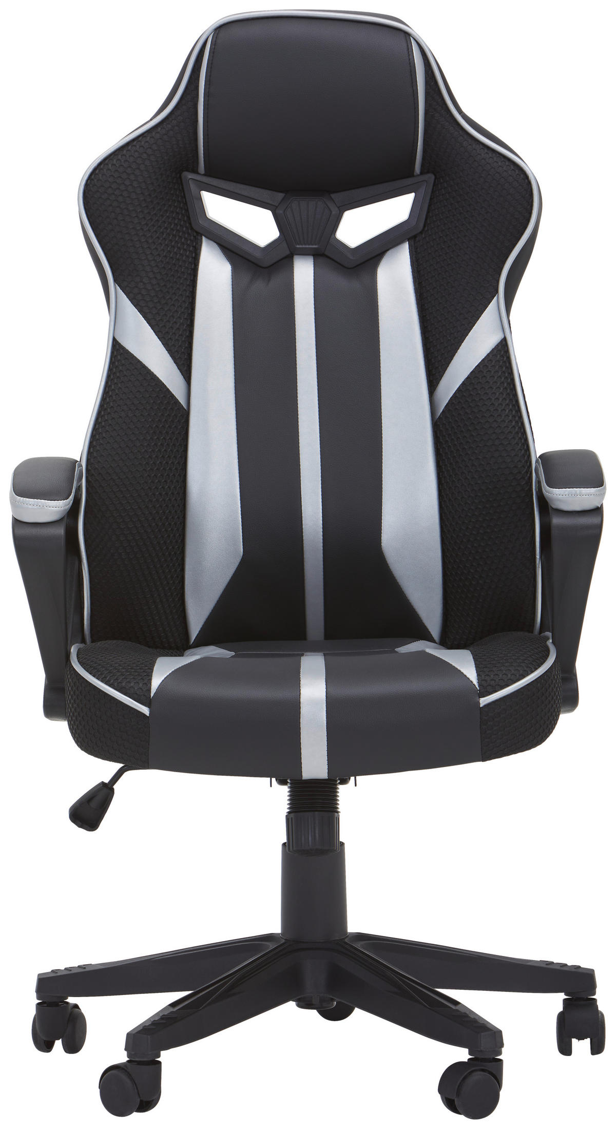 HERNÁ STOLIČKA, vzhľad kože, sieťovina, čierna, strieborná - čierna/strieborná, Konventionell, kov/textil (64/122/64cm) - MID.YOU