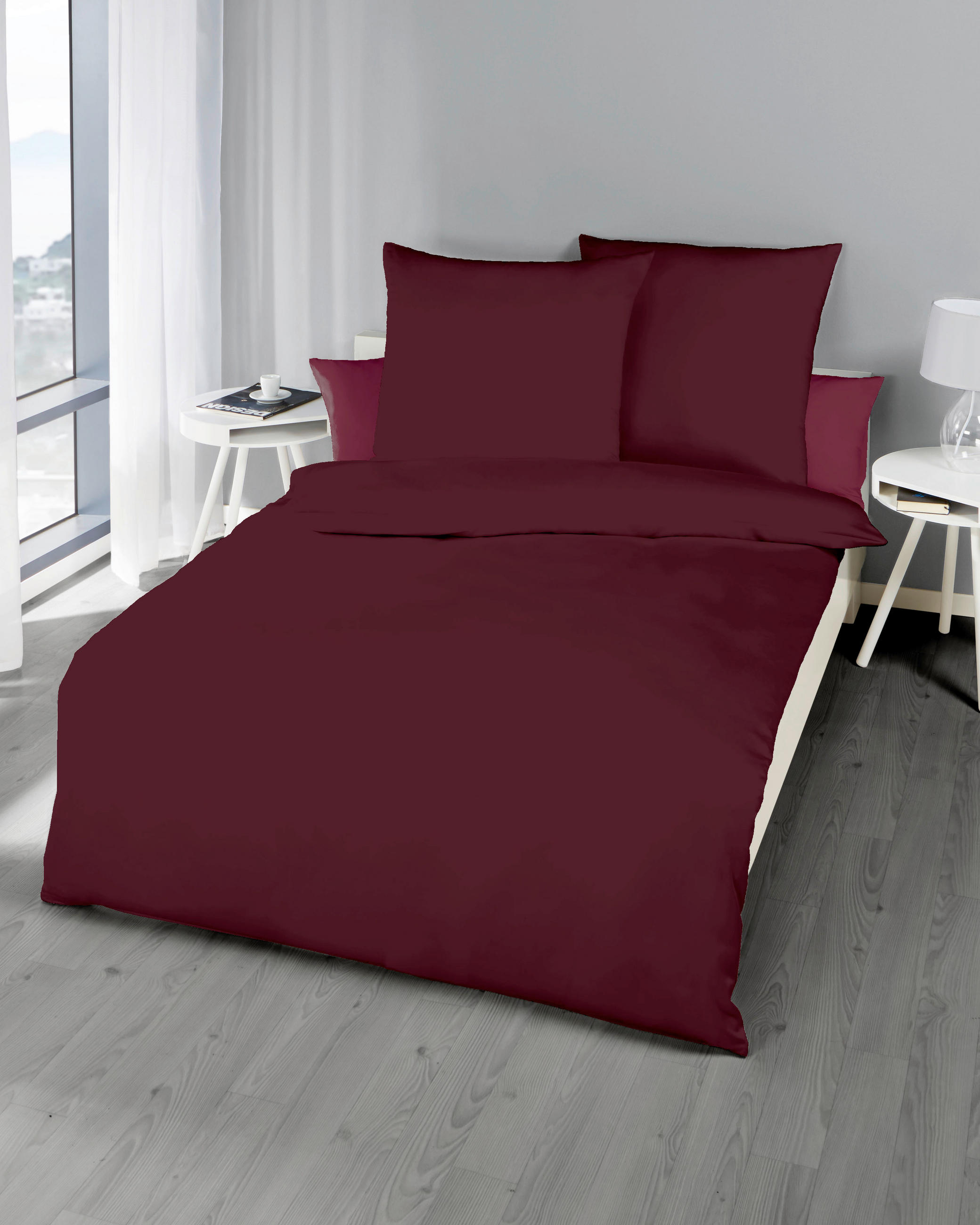 POSTELJNINA Uni 140/200 cm bombažni flanel vinsko rdeča  - vinsko rdeča, Konvencionalno, tekstil (140/200cm) - Kaeppel