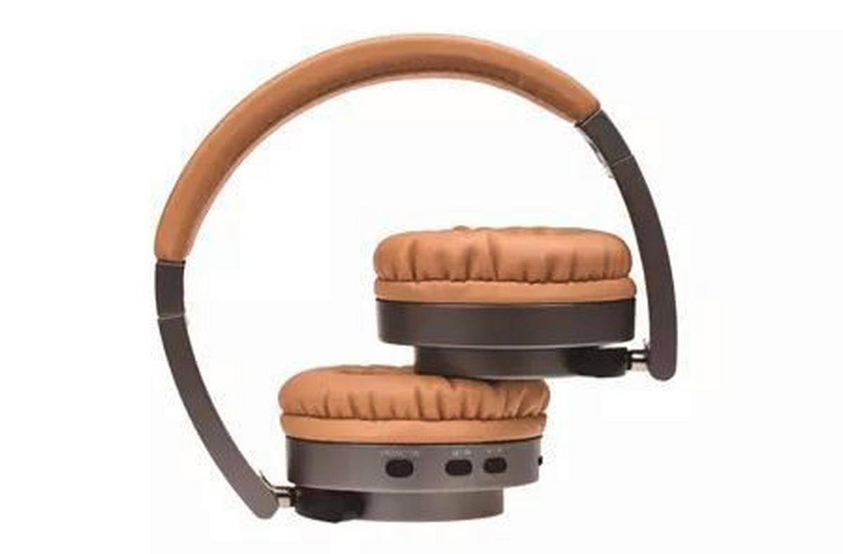 BLUETOOTH-KOPFHÖRER MIT MIKRO - Chromfarben/Beige, Design, Leder/Kunststoff (17/19,5cm)