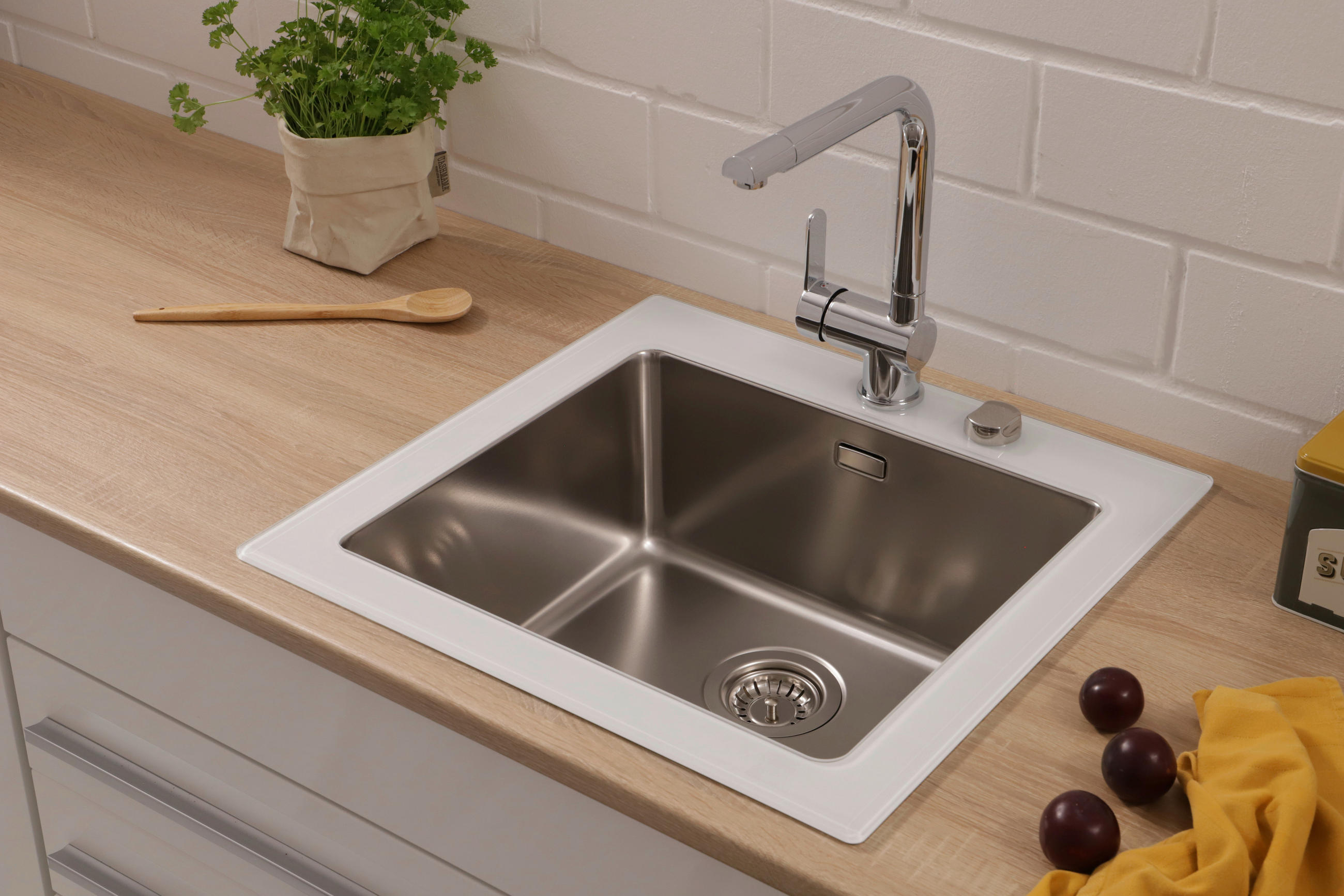SPÜLE 1720NEWYORK55X53W  - Weiß, Trend, Glas/Metall (55/21/53cm) - Respekta