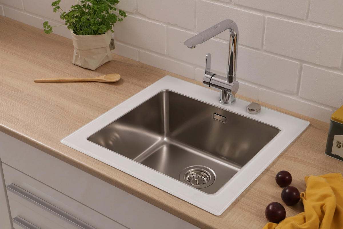 SPÜLE 1720NEWYORK55X53W  - Weiß, Trend, Glas/Metall (55/21/53cm) - Respekta
