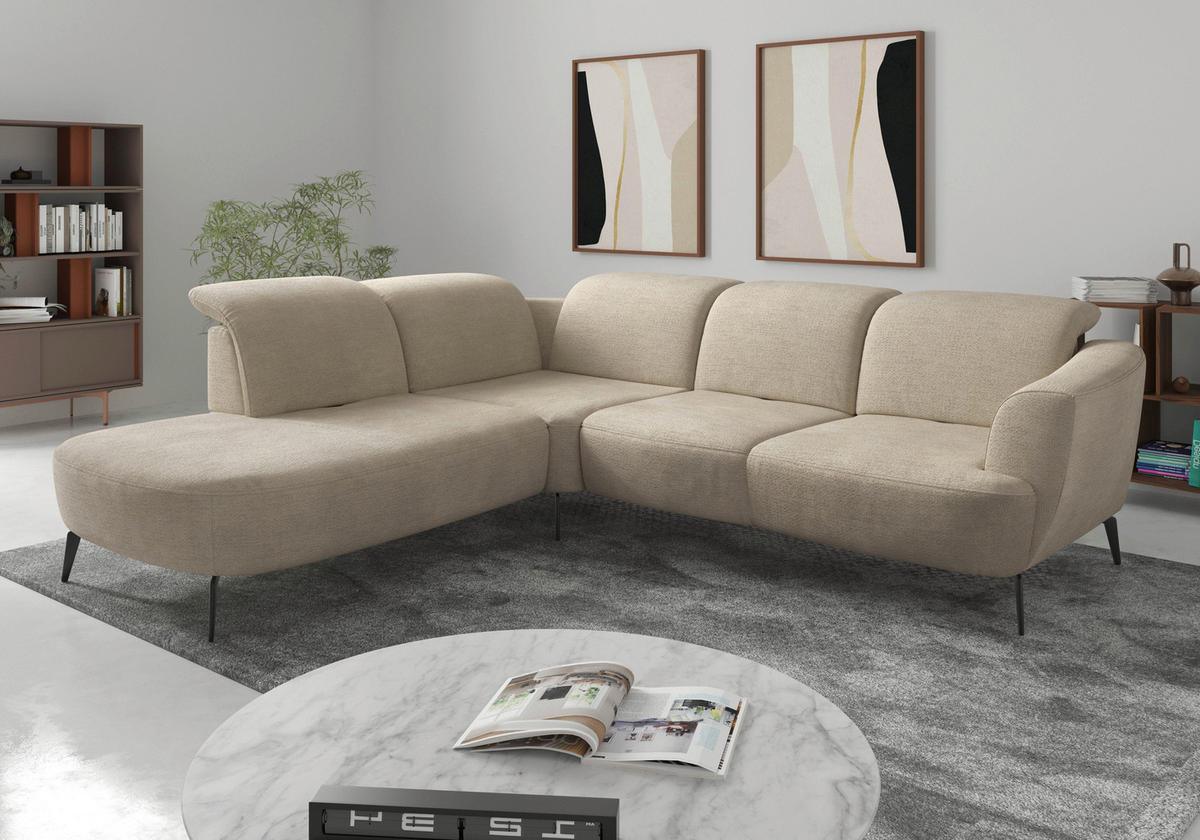 ECKSOFA Chenille Sandfarben  - Sandfarben/Schwarz, Konventionell, Textil/Metall (267/300cm) - Sit & More