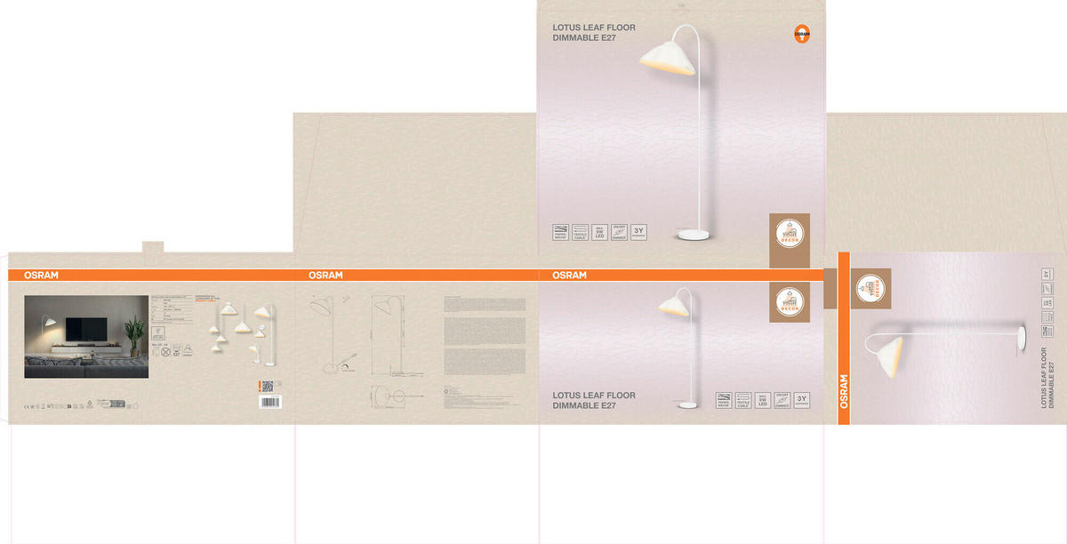 STEHLEUCHTE 39,6/56,8/153 cm    - Weiß, Design, Papier/Metall (39,6/56,8/153cm) - Osram