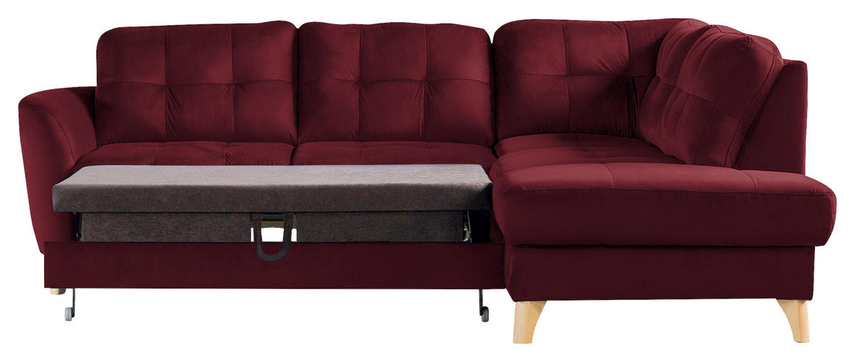 ECKSOFA Rot Samt  - Buchefarben/Rot, Design, Holz/Textil (236/190cm) - Livetastic