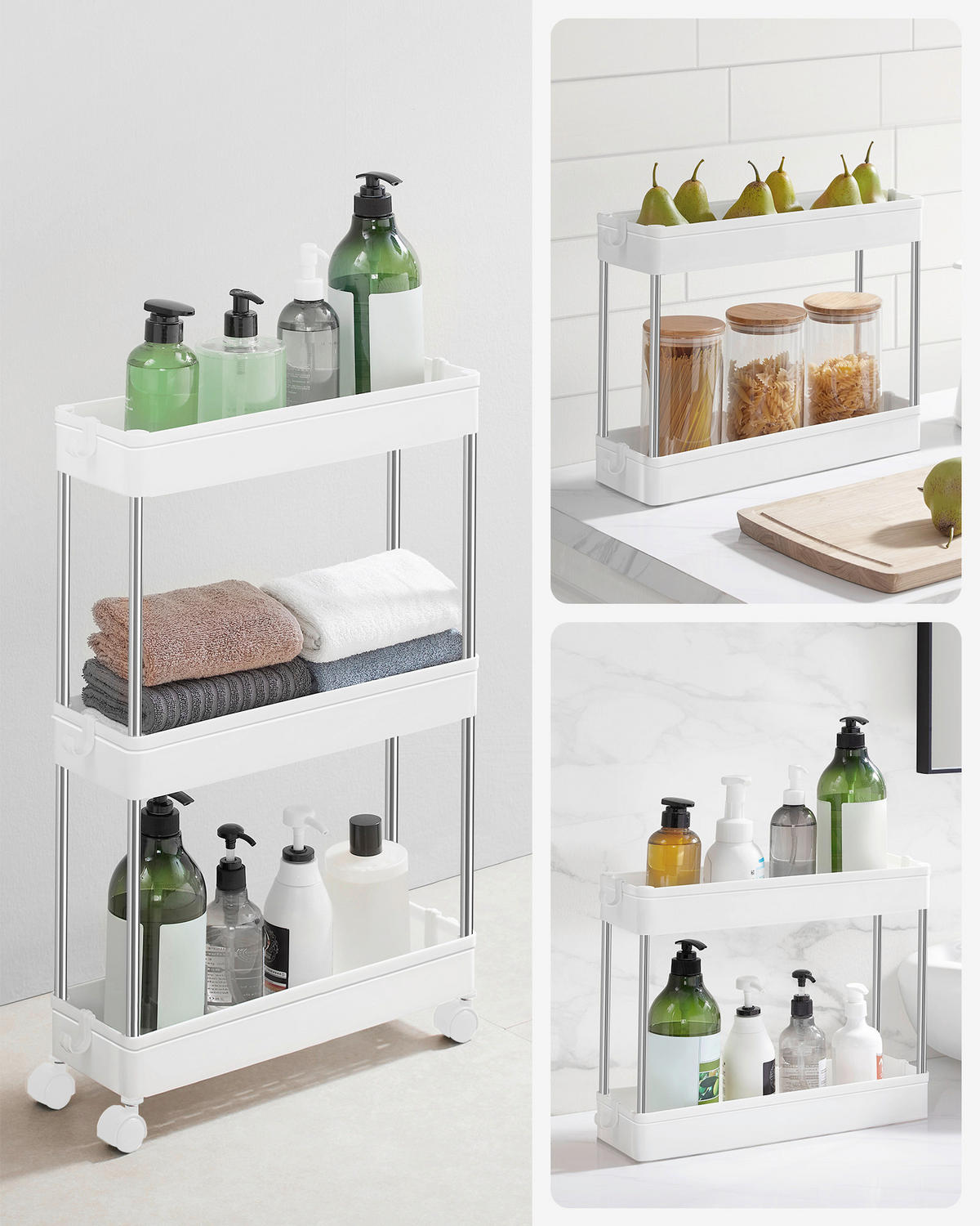 SERVIERWAGEN in Weiß, Edelstahlfarben  - Edelstahlfarben/Silberfarben, Basics, Kunststoff/Metall (14,4/60,6/42cm)