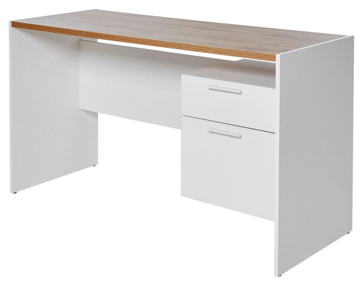 SCHREIBTISCH 123/55/74,5 cm  in Weiss, Eichefarben  - Weiss/Eichefarben, Konventionell, Holzwerkstoff (123/55/74,5cm) - Livetastic