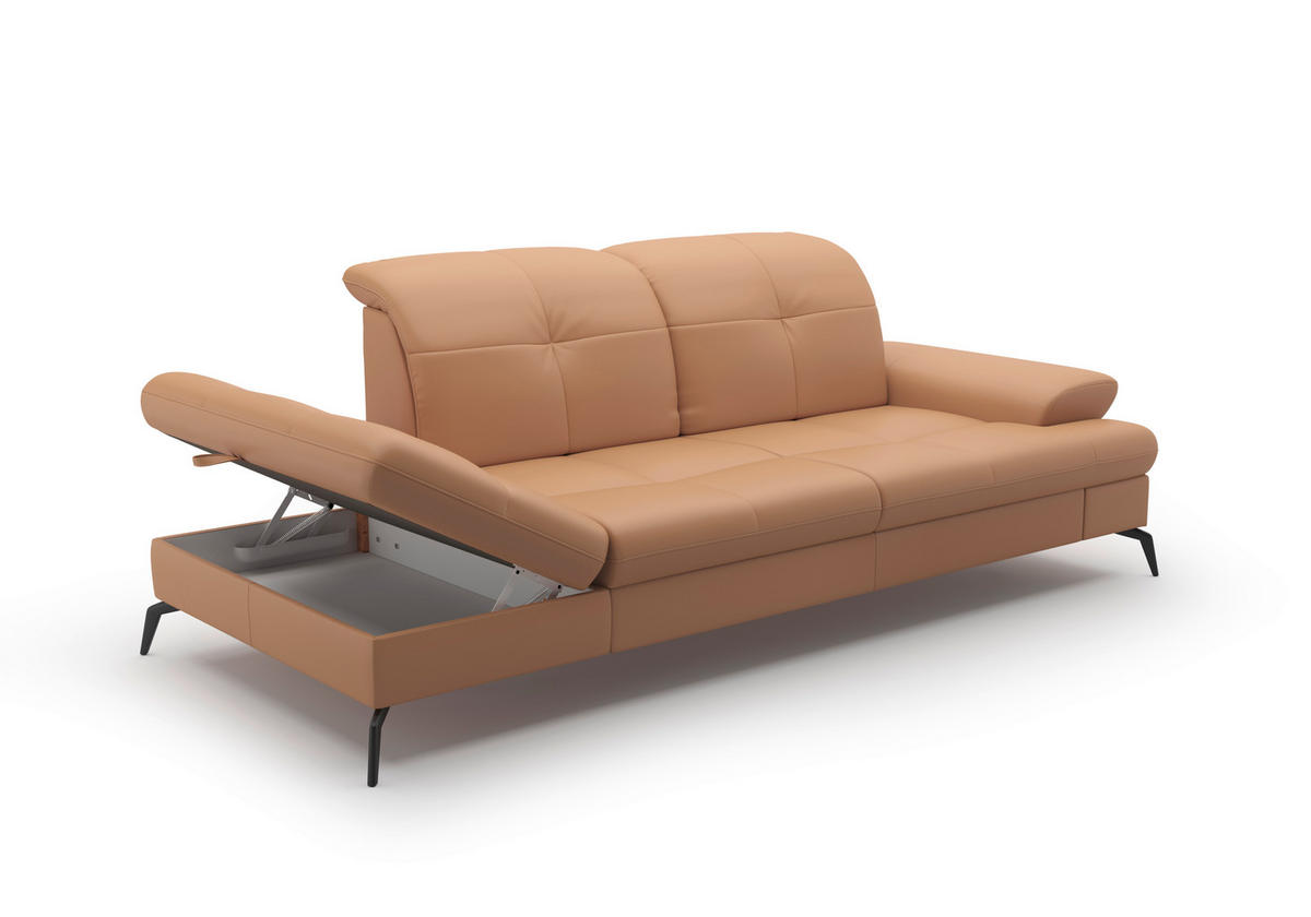 RÉCAMIERE in Echtleder Cappuccino  - Schwarz/Cappuccino, Konventionell, Leder/Metall (231/90/122cm) - Sit & More