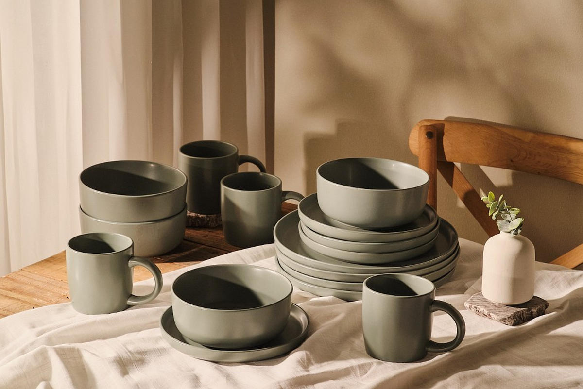 KOMBISERVICE Salerno 16-teilig  - Grün, Trend, Keramik - Novel