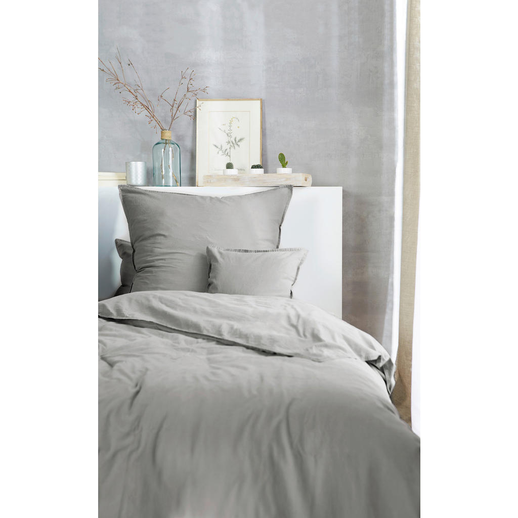 Thumbnail - Bettwäsche, Grau, Textil, Uni, 240x220 cm, Oeko-Tex® Standard 100, atmungsaktiv, pflegeleicht, Schlaftextilien, Bettwäsc...